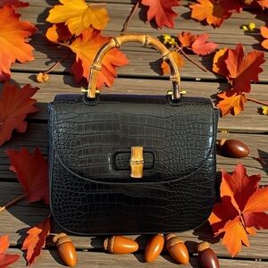 Fawn Design The Bamboo Shoulder Bag in Latte Faux Croc Purse Limited Edition